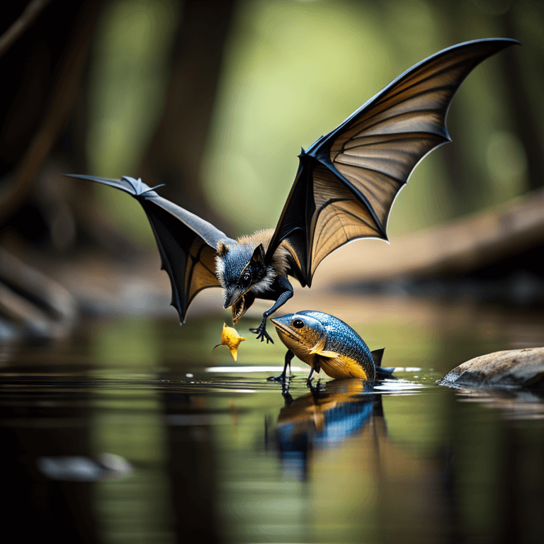 a bat eating a small fish
