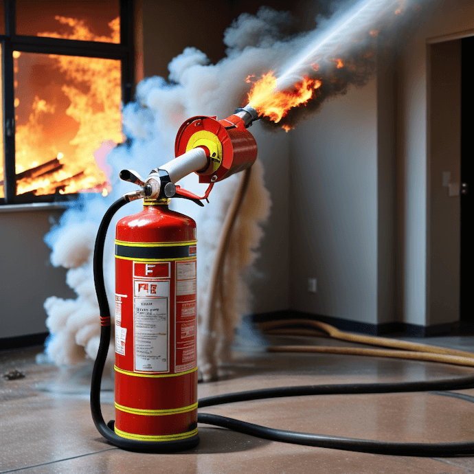 aim at base of fire with extinguisher